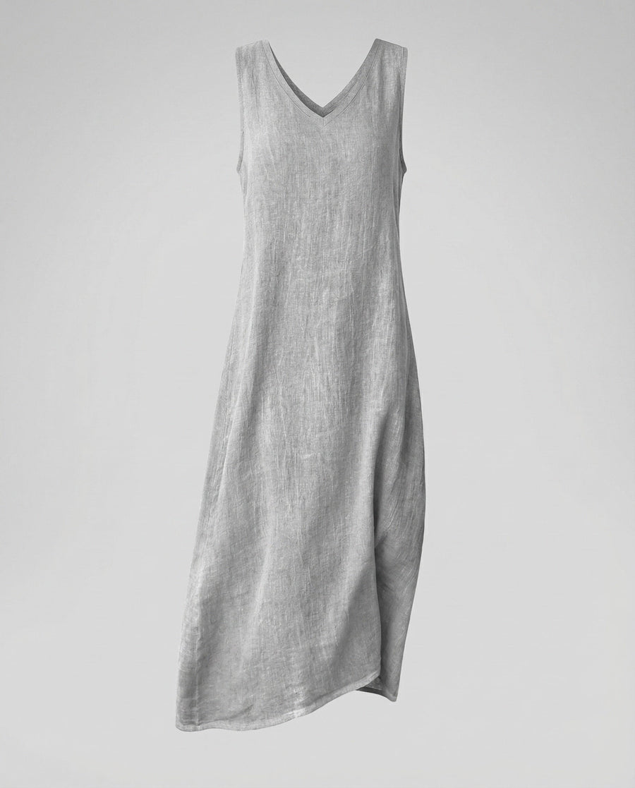 Elise Linen Summer Dress with V-Neck in Grey
