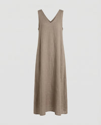 Elise Linen Summer Dress with V-Neck in Khaki