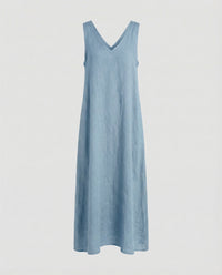 Elise Linen Summer Dress with V-Neck in Light Blue