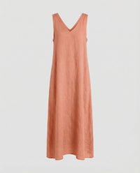 Elise Linen Summer Dress with V-Neck in Pink