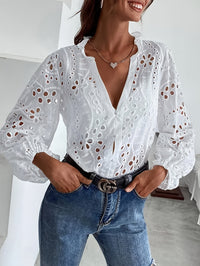 Elise™ Embroidered Long-Sleeve Blouse in White