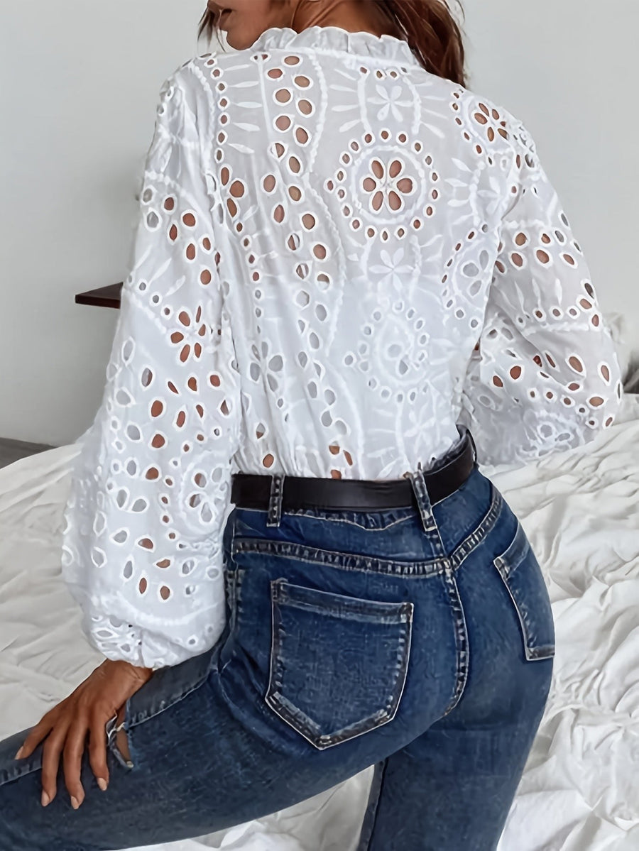 Elise™ Embroidered Long-Sleeve Blouse in White