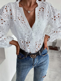 Elise™ Embroidered Long-Sleeve Blouse in White
