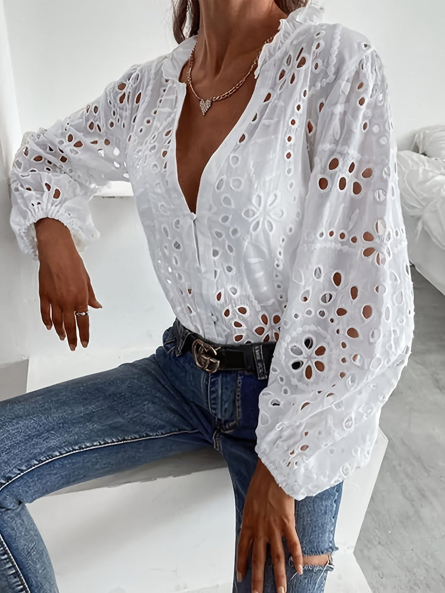 Elise™ Embroidered Long-Sleeve Blouse in White