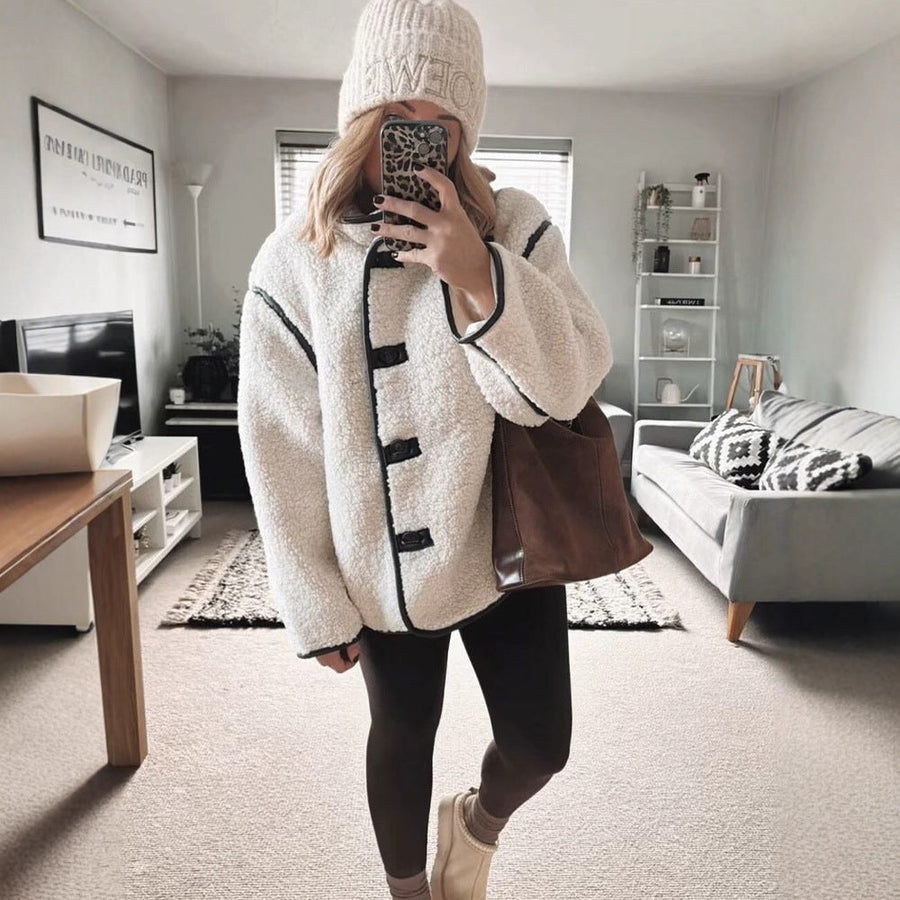 Ella Jacket with Stand Collar and Pockets in Beige