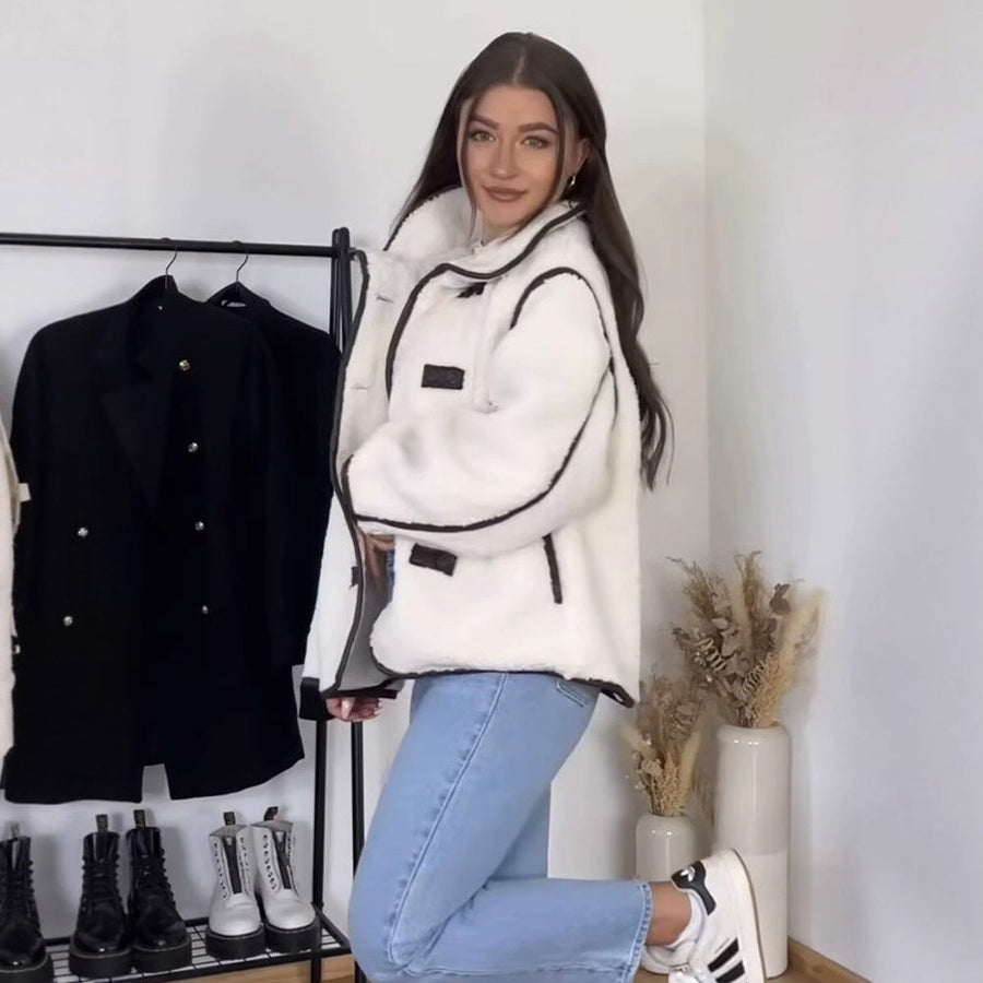 Ella Jacket with Stand Collar and Pockets in Beige