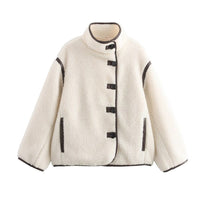 Ella Jacket with Stand Collar and Pockets in Beige