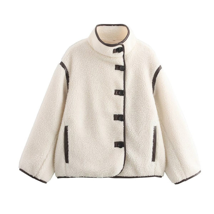 Ella Jacket with Stand Collar and Pockets in Beige