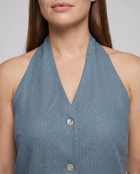 Ella Linen Top with V-Neck and Sleeveless