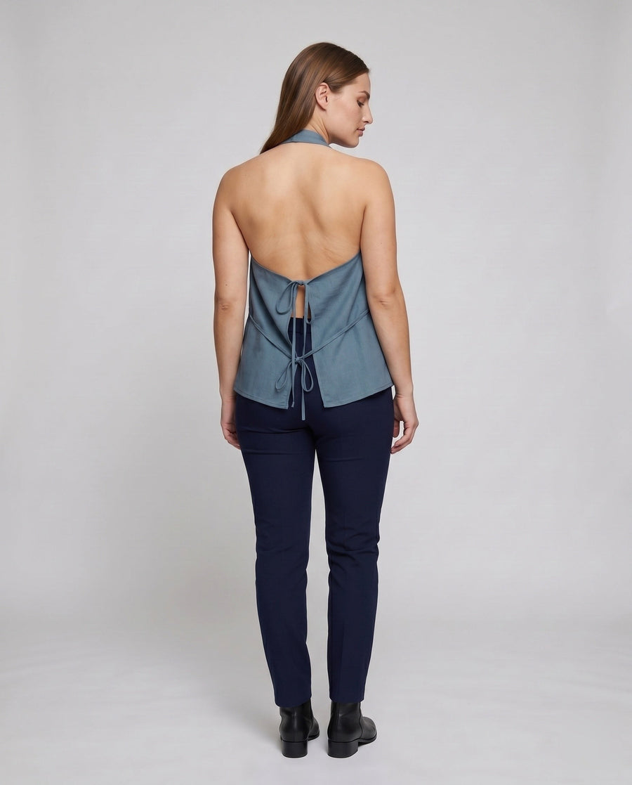 Ella Linen Top with V-Neck and Sleeveless