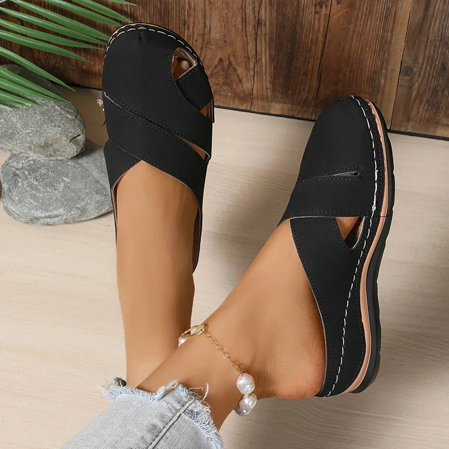 Ella™ Stylish Round Toe Platform Wedge Sandals in Black