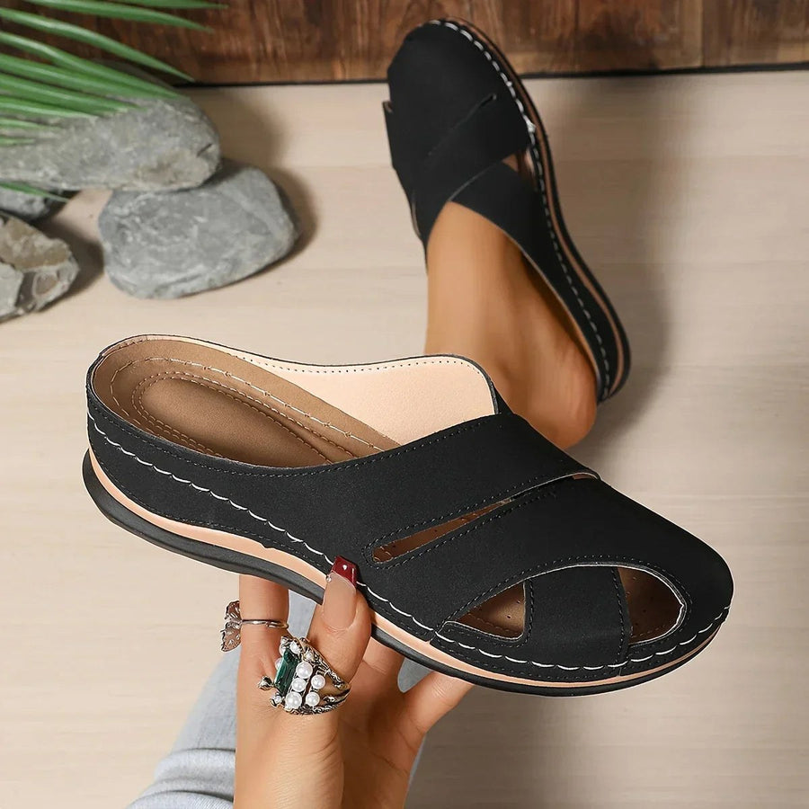 Ella™ Stylish Round Toe Platform Wedge Sandals in Khaki