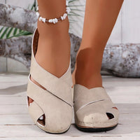 Ella™ Stylish Round Toe Platform Wedge Sandals in Khaki
