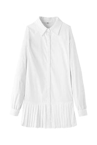 Ellie Women's Shirt Dress Long Sleeve Pleated Hem Mini Dress in Black
