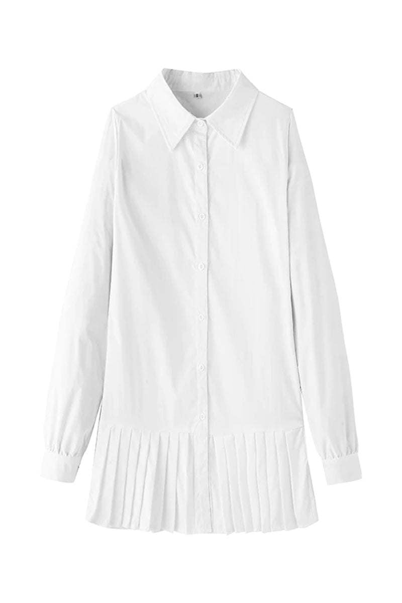 Ellie Women's Shirt Dress Long Sleeve Pleated Hem Mini Dress in Black