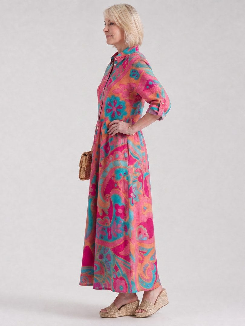 Elmira Women's Printed Midi Shirt Dress in MultiColour