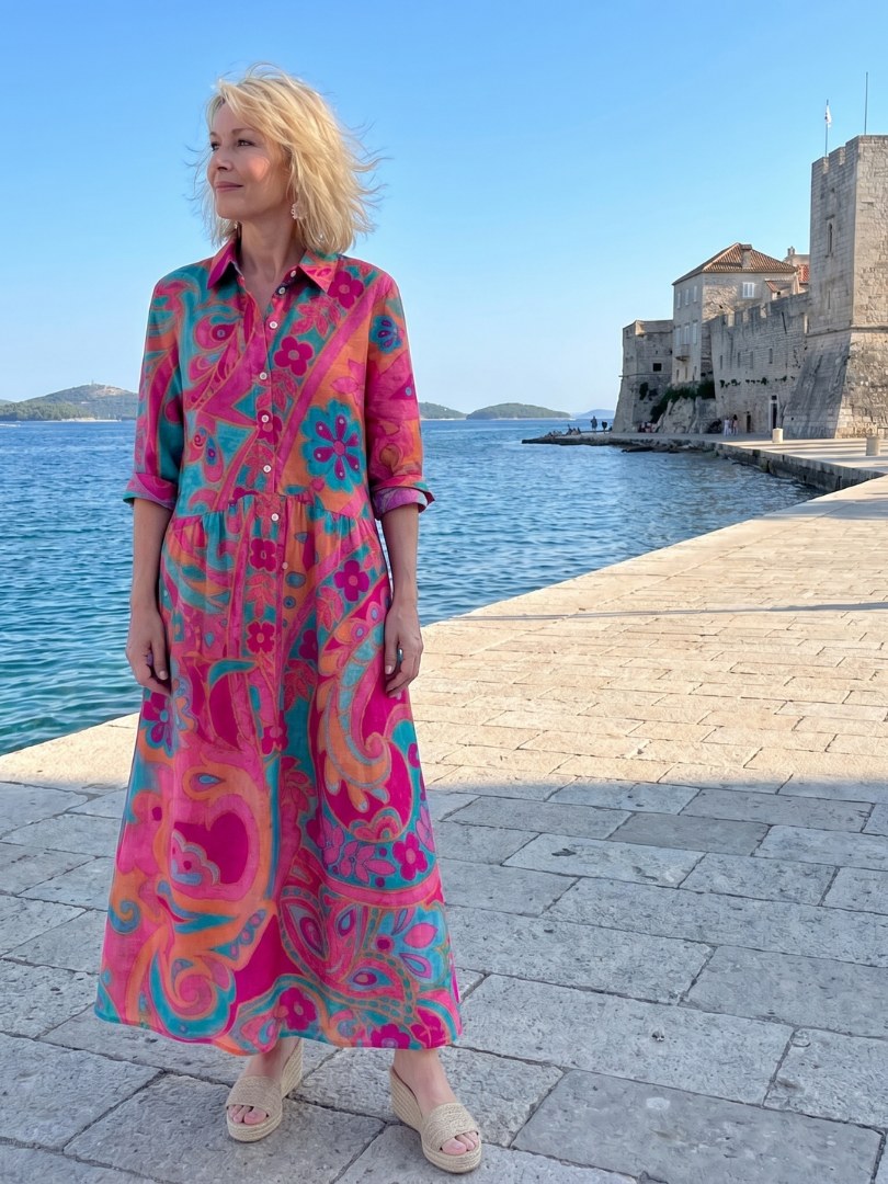 Elmira Women's Printed Midi Shirt Dress in MultiColour