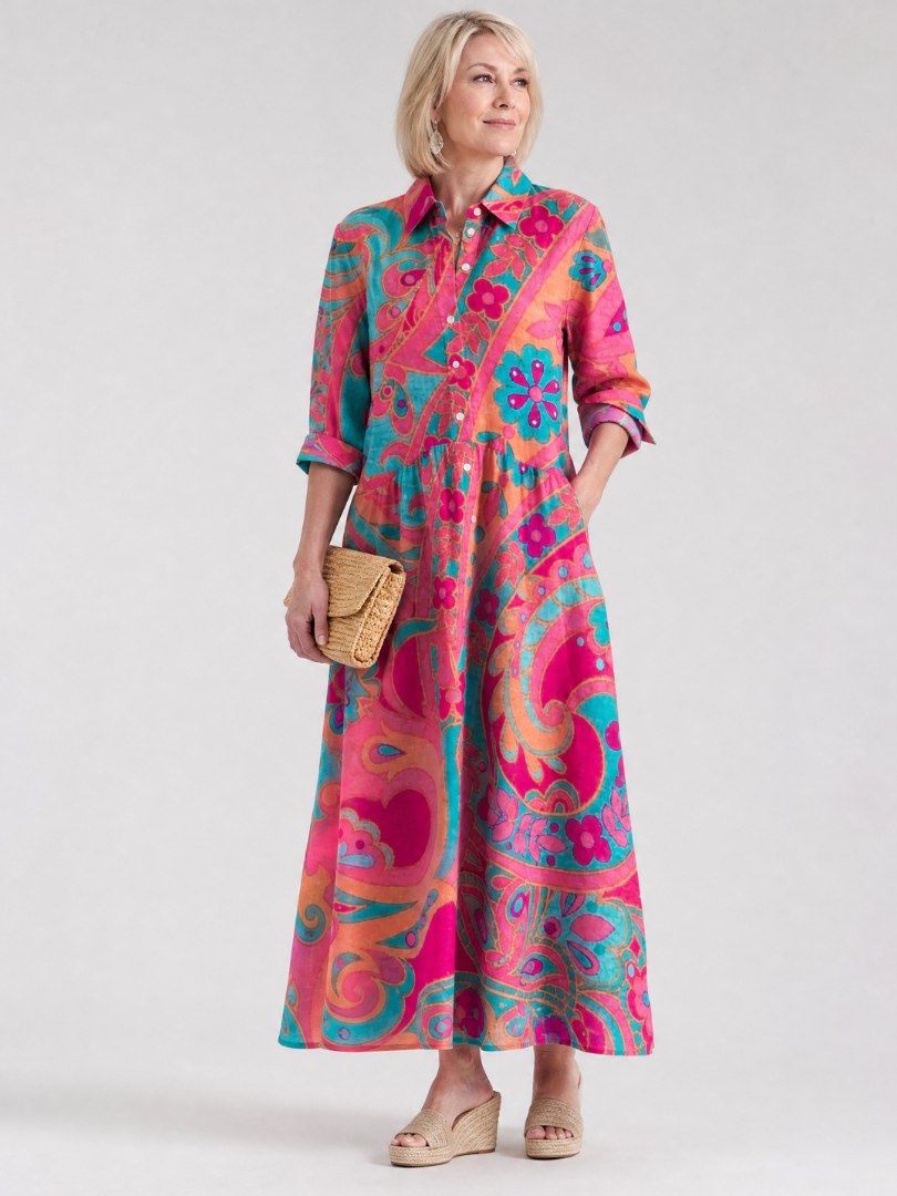 Elmira Women's Printed Midi Shirt Dress in MultiColour