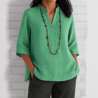 Elodie Casual Blouse with V-Neck and Pockets