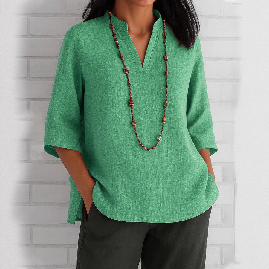 Elodie Casual Blouse with V-Neck and Pockets