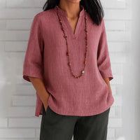 Elodie Casual Blouse with V-Neck and Pockets