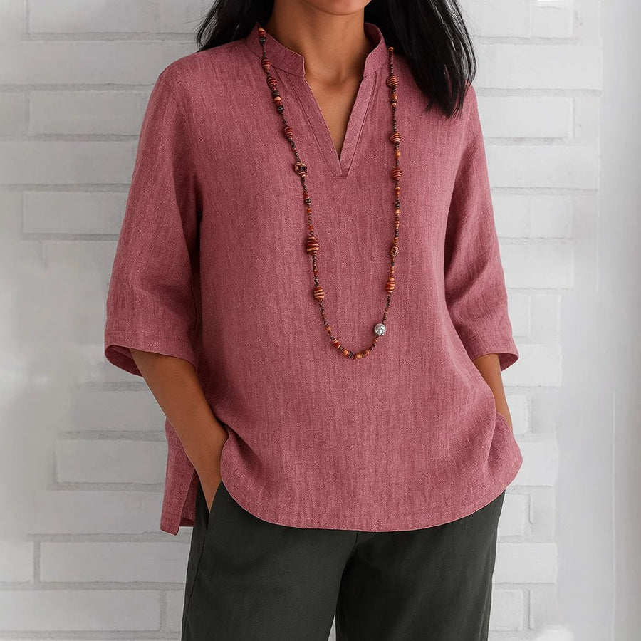 Elodie Casual Blouse with V-Neck and Pockets