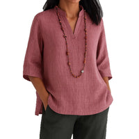 Elodie Casual Blouse with V-Neck and Pockets