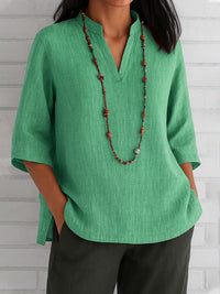 Elodie Casual Blouse with V-Neck and Pockets in Green