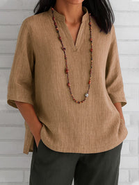 Elodie Casual Blouse with V-Neck and Pockets in Khaki