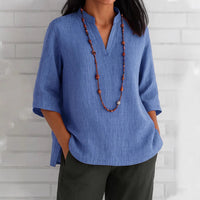 Elodie Casual Blouse with V-Neck and Pockets