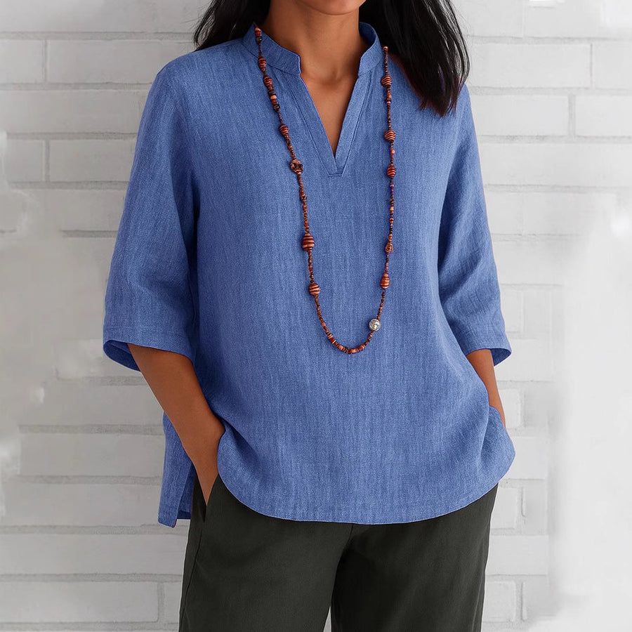 Elodie Casual Blouse with V-Neck and Pockets