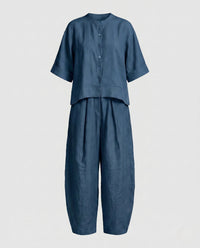 Elodie Casual Linen Trousers in Deep Blue