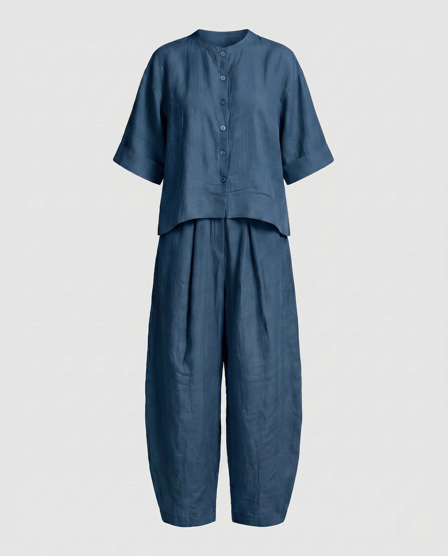 Elodie Casual Linen Trousers in Deep Blue