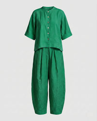 Elodie Casual Linen Trousers in Green