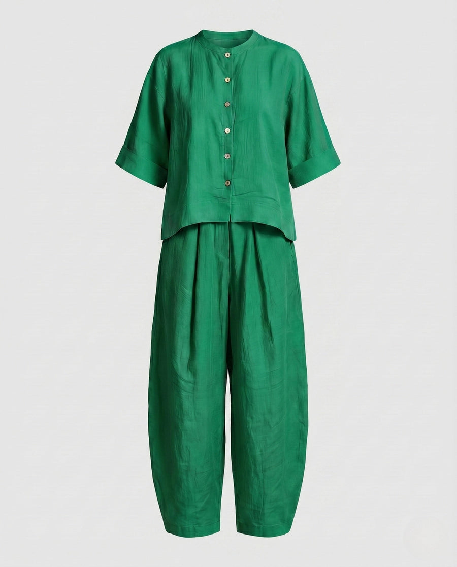 Elodie Casual Linen Trousers in Green
