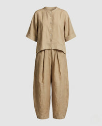 Elodie Casual Linen Trousers in Khaki