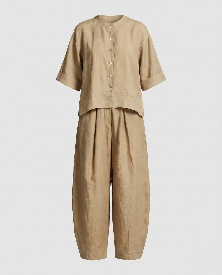 Elodie Casual Linen Trousers in Khaki