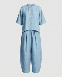 Elodie Casual Linen Trousers in Light Blue
