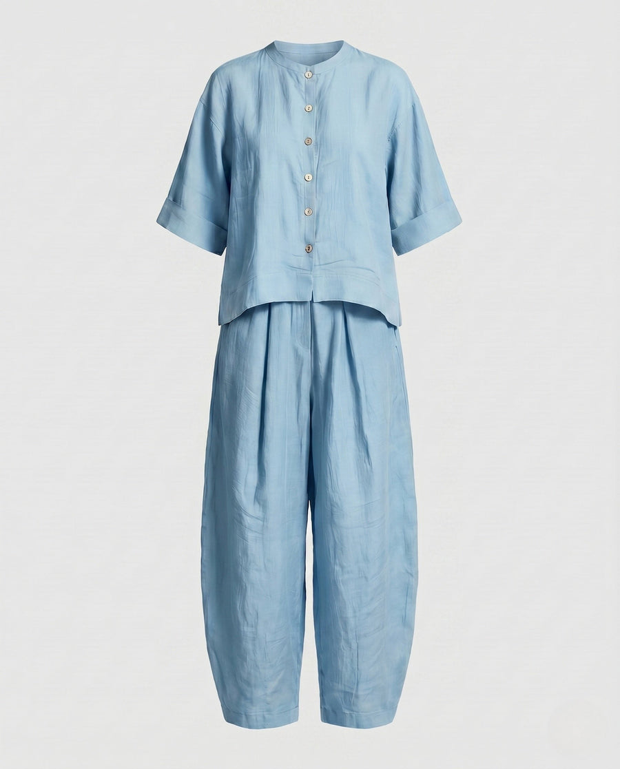 Elodie Casual Linen Trousers in Light Blue