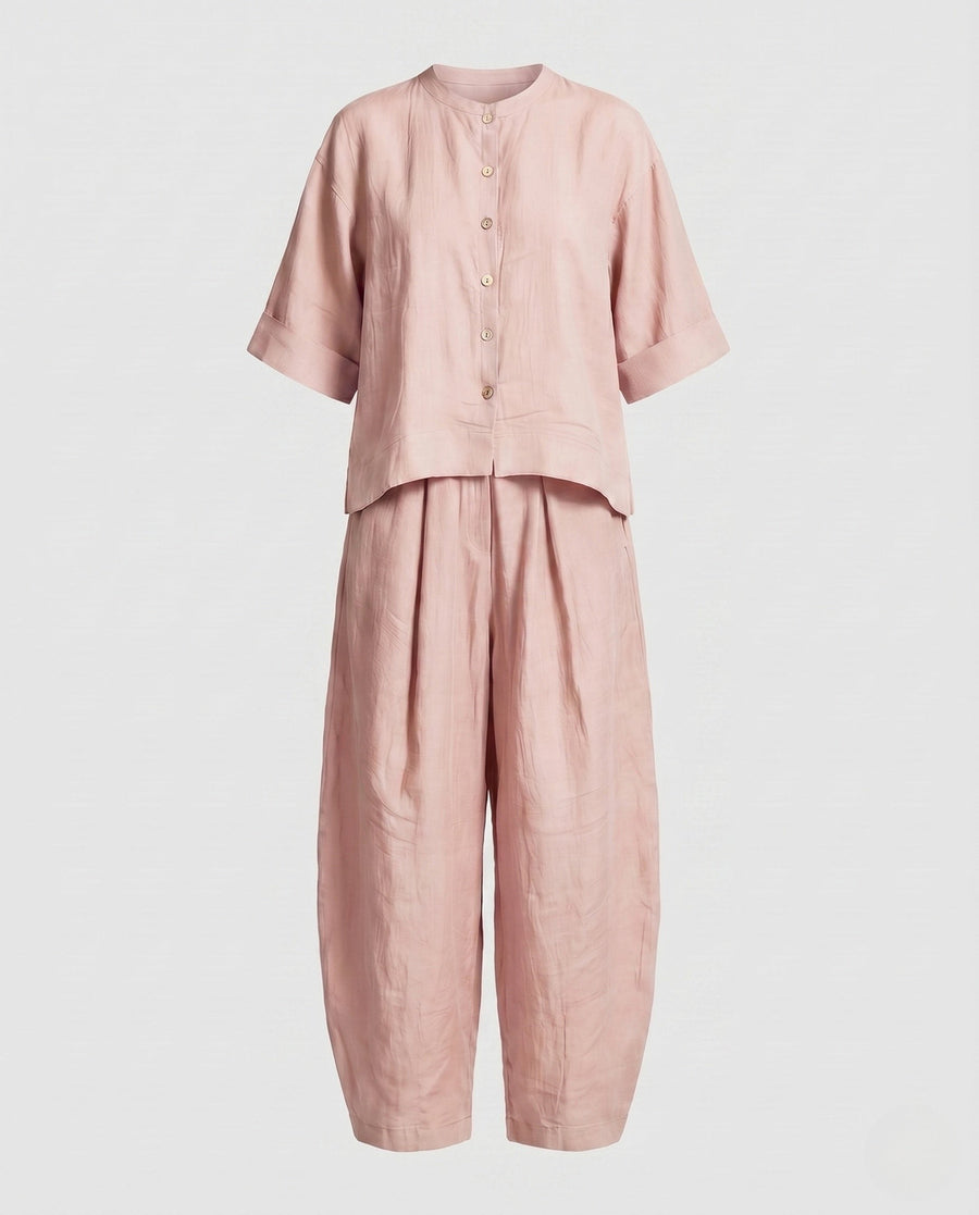 Elodie Casual Linen Trousers in Pink