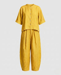 Elodie Casual Linen Trousers in Yellow