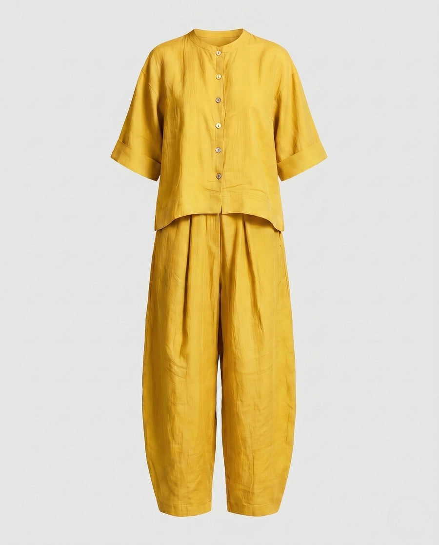 Elodie Casual Linen Trousers in Yellow