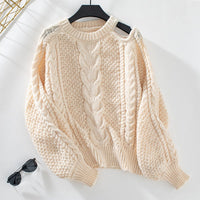 Elodie Elegant Knit Sweater with Puff Sleeve in Apricot