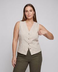 Elodie Linen Top with V-Neck and Sleeveless