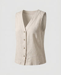 Elodie Linen Top with V-Neck and Sleeveless in Beige
