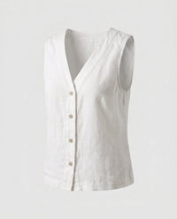Elodie Linen Top with V-Neck and Sleeveless in White