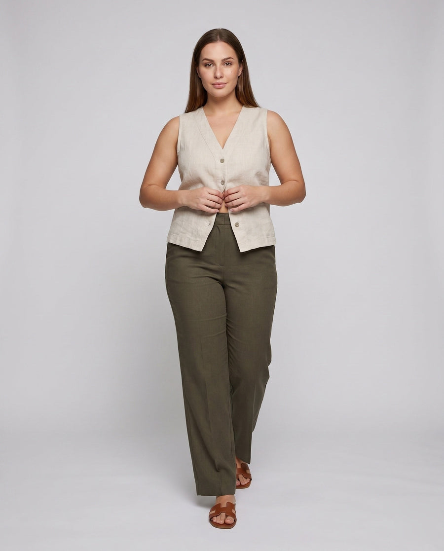 Elodie Linen Top with V-Neck and Sleeveless