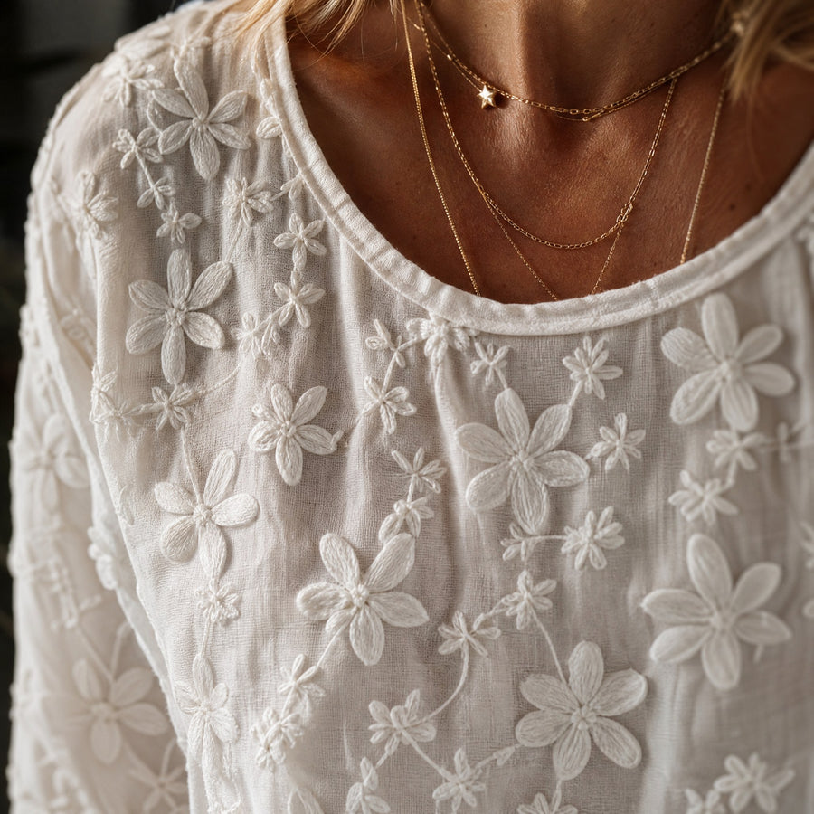 Elodie Women's Floral Embroidered Relaxed Blouse