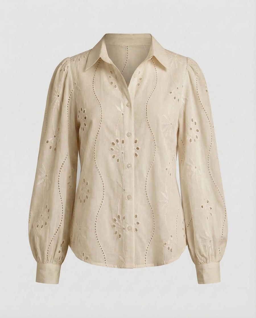 Eloise Blouse with Embroidery in Apricot