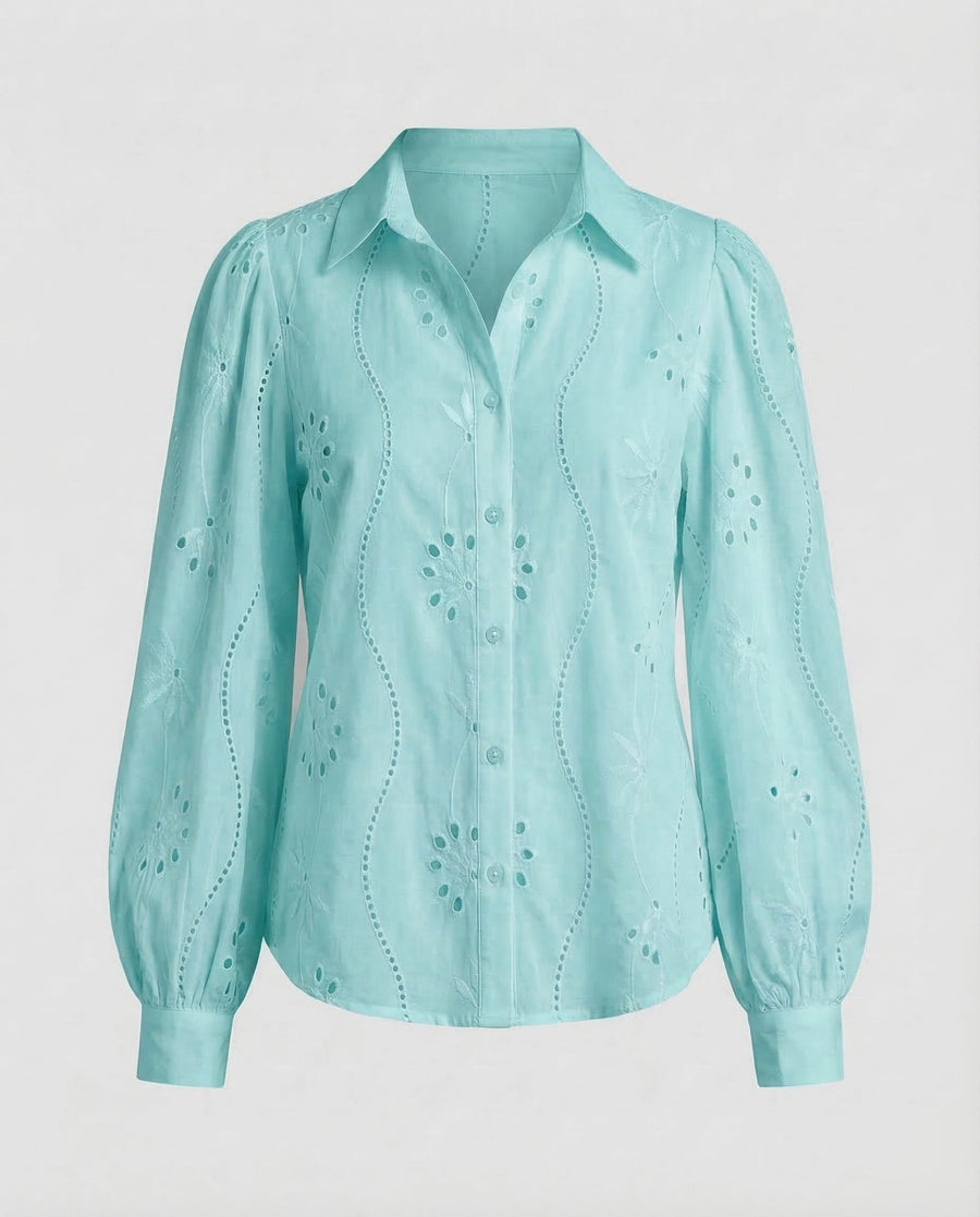 Eloise Blouse with Embroidery in Light Blue